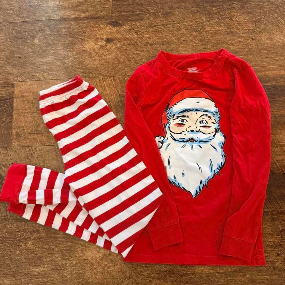 KikizYe Girls Size 8 Christmas Pajama Set Santa Red White Striped PJs